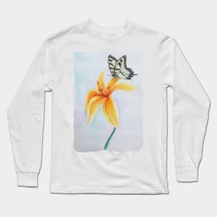 Watercolor Botanical Eastern Tiger Swallowtail Butterfly Long Sleeve T-Shirt